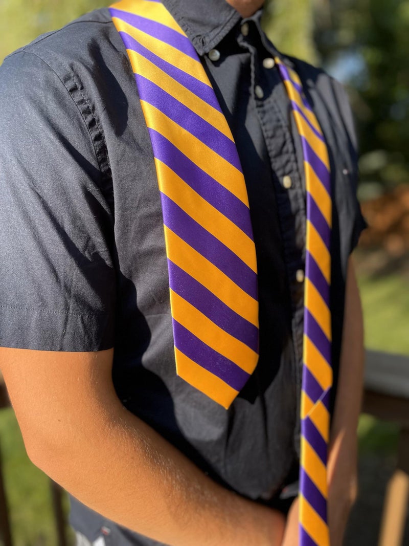 tiemart Striped Tie (Dark Purple and Golden Yellow) - Image 2